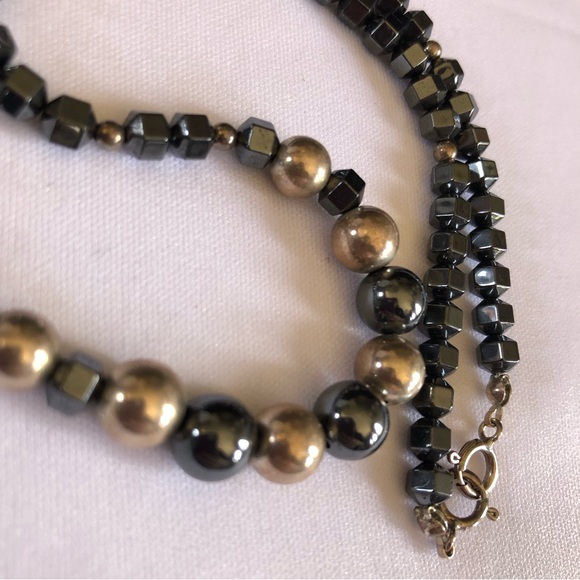 16.5” Hematite and Metallic Silver Tone Bead Necklace - Picture 9 of 15